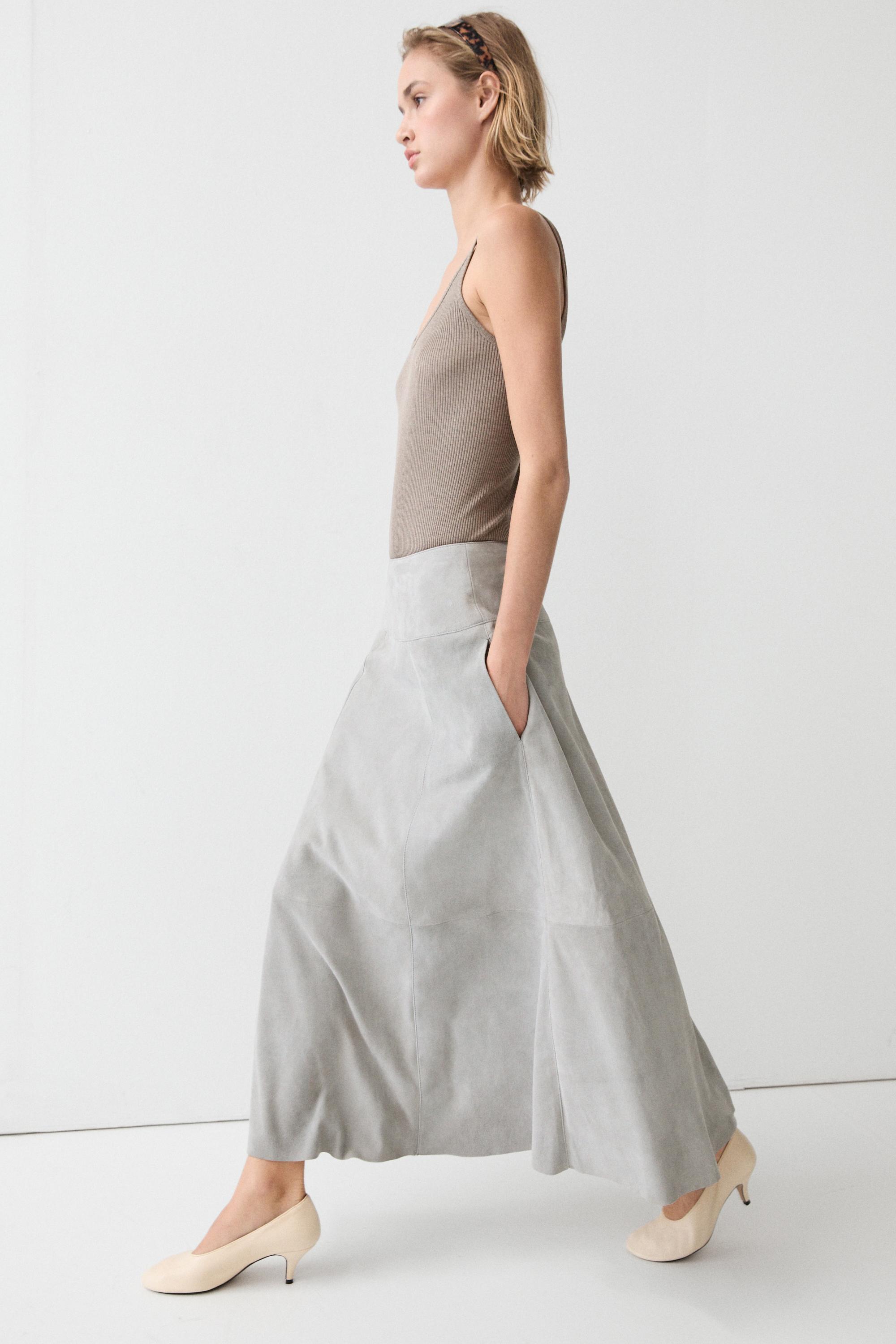 Suede leather sash skirt
